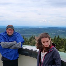 Thomas and Rosemarie on top of the tower of 850 meters high Adlersberg